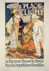 Reprodukcja plakatu reklamującego sklep "A La Place Clichy", specjalizujący się w towarach orientalnych, 1891 r.